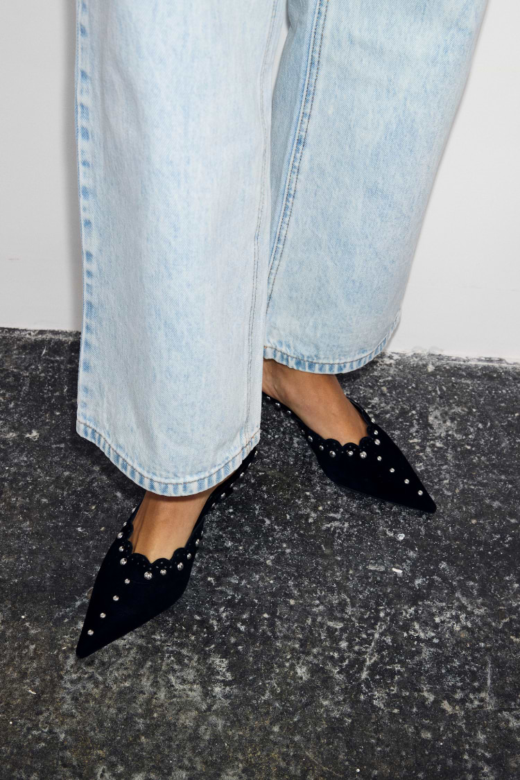 Black Suede Mules with Silver Studs – Never Fully Dressed