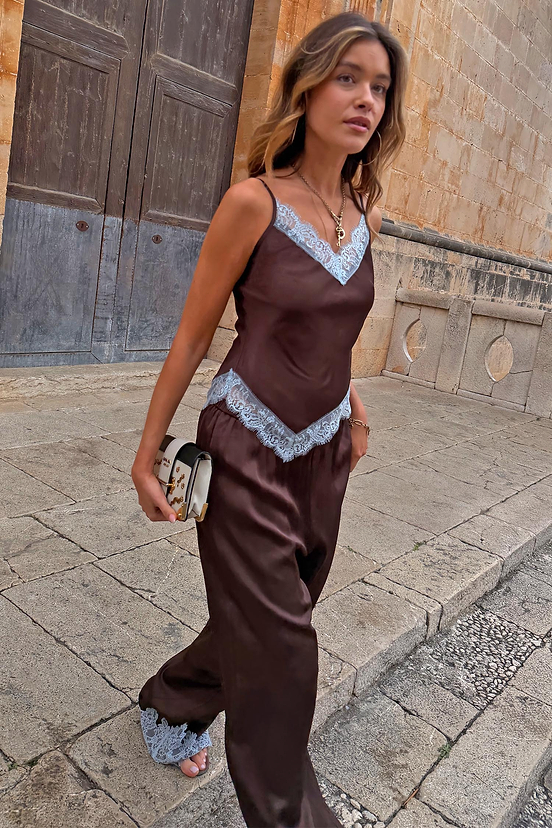 Chocolate Aurelia Top With Blue Lace