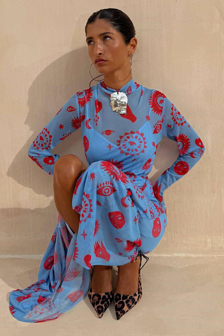 blue and red morocco mesh wrap dress Blue and Red Morocco Mesh Wrap Dress – Never Fully Dressed
