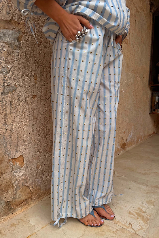 Blue Stripe Balloon Trouser Petite