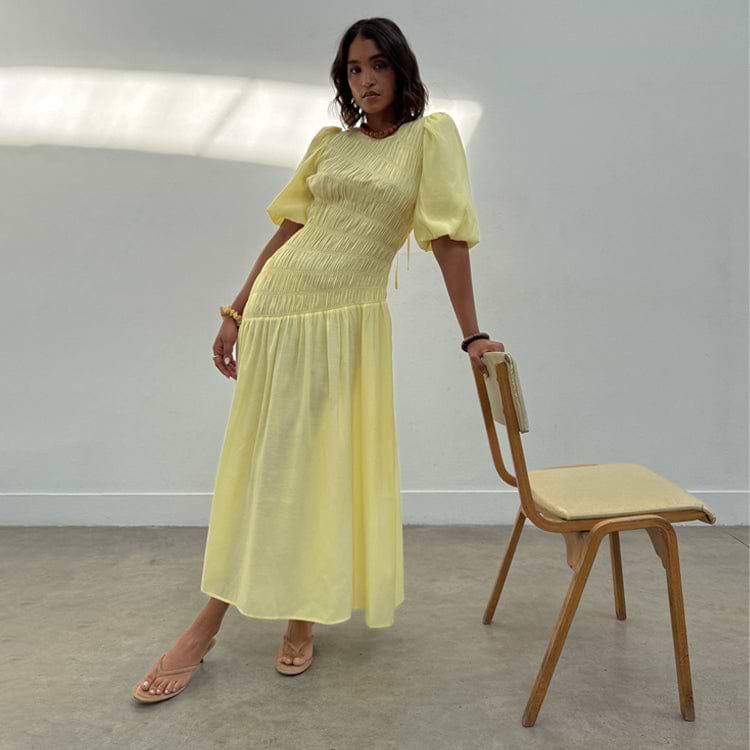 Butter Yellow Shirred Nara Dress