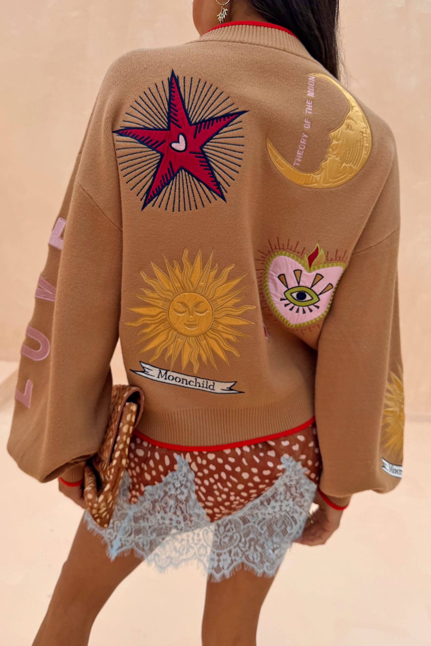 Amavel Secret macaron ジャンスカ Camel Mystical Embroidered Cardigan - Never Fully Dressed