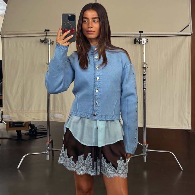 Chocolate and Blue Lace Shorts  Never Fully Dressed