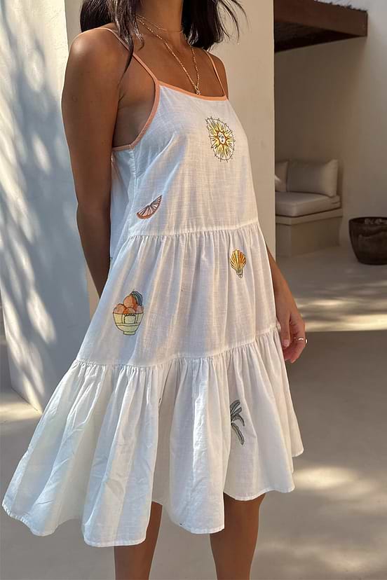 Cream Embroidered Slip Dress - 6 Cream Embroidered Slip Dress - 6