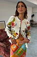 caption_Model wears Multi Enchanted Cardigan in size M