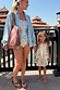 Girl's Starburst Skirt Co-ord Set in blue cotton with tiered skirt and peplum top featuring star and sun motifs.