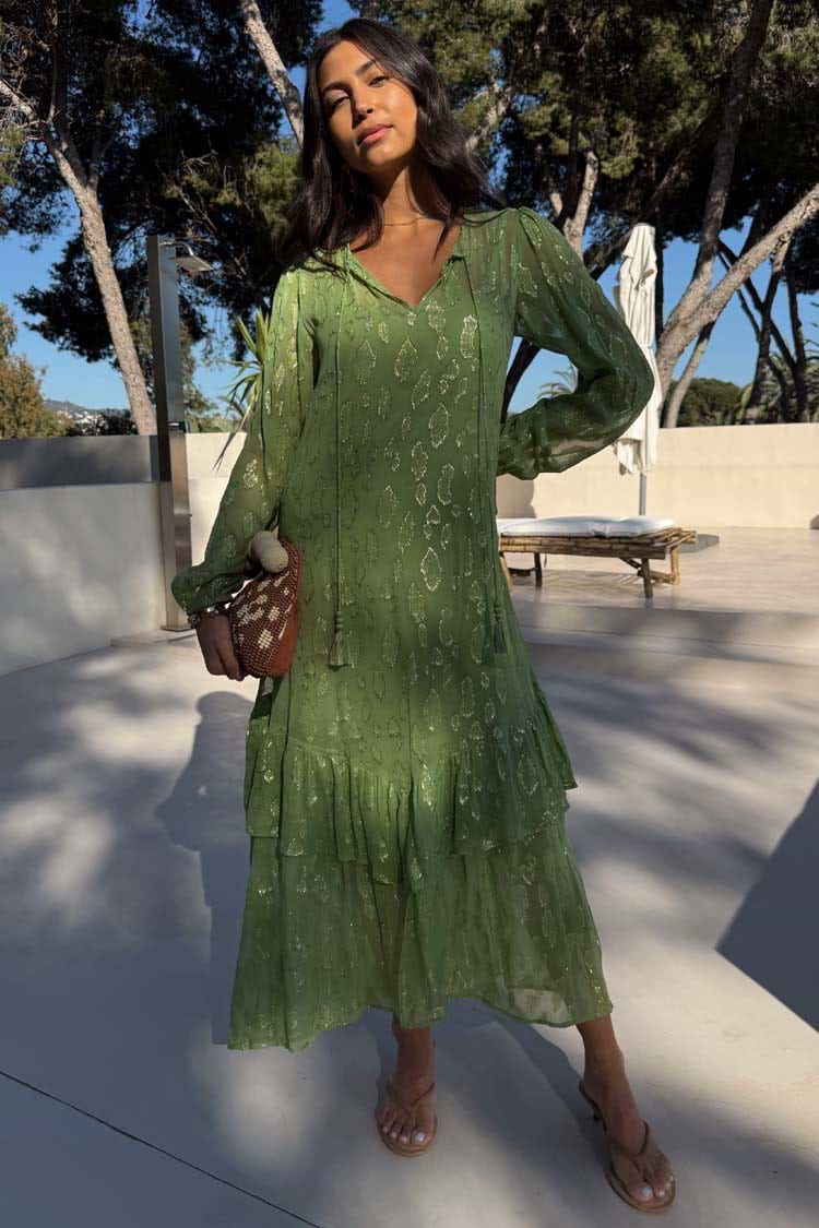 Green Jacquard Harmony Dress Petite