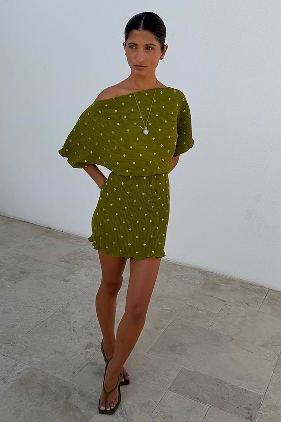 Khaki Mini Plisse Tilly Dress - XXL Khaki Mini Plisse Tilly Dress - XXL