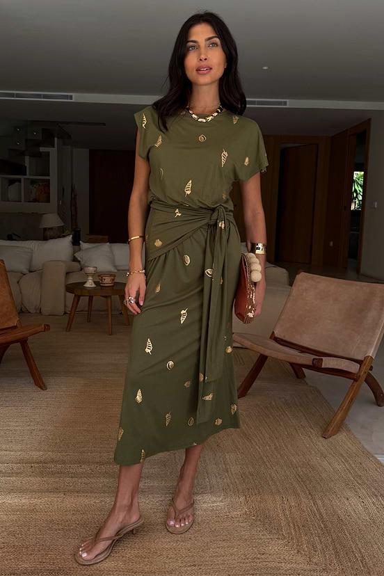 Khaki Shell Midi Dress Never Fully Dressed Khaki Shell Midi Dress Never Fully Dressed