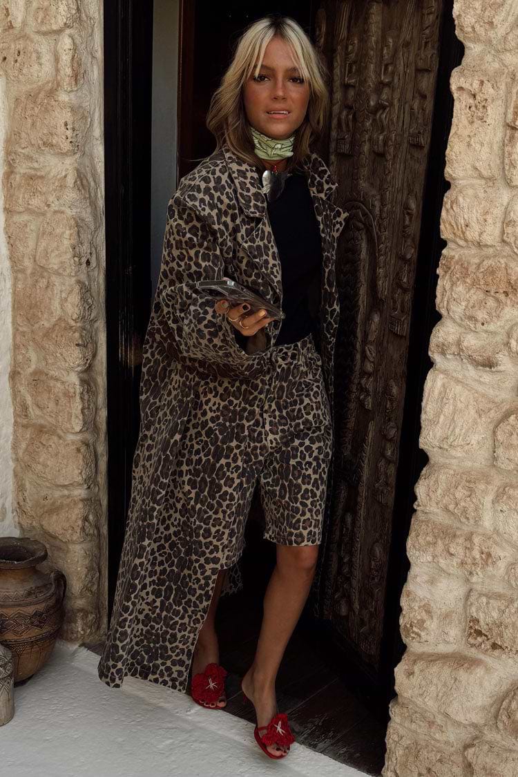 caption_Model wears Lucia Leopard Denim 55 Jacket  in UK size 8/ US 4