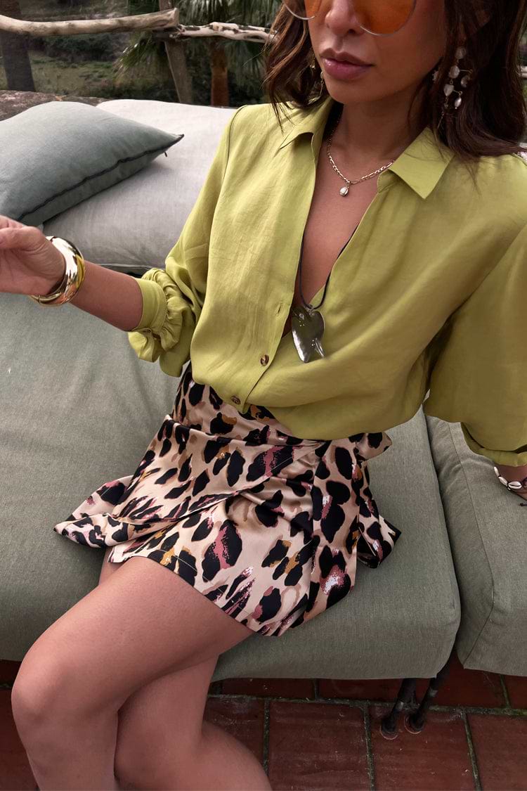 Model wearing Leopard Mini Jaspre Skirt 