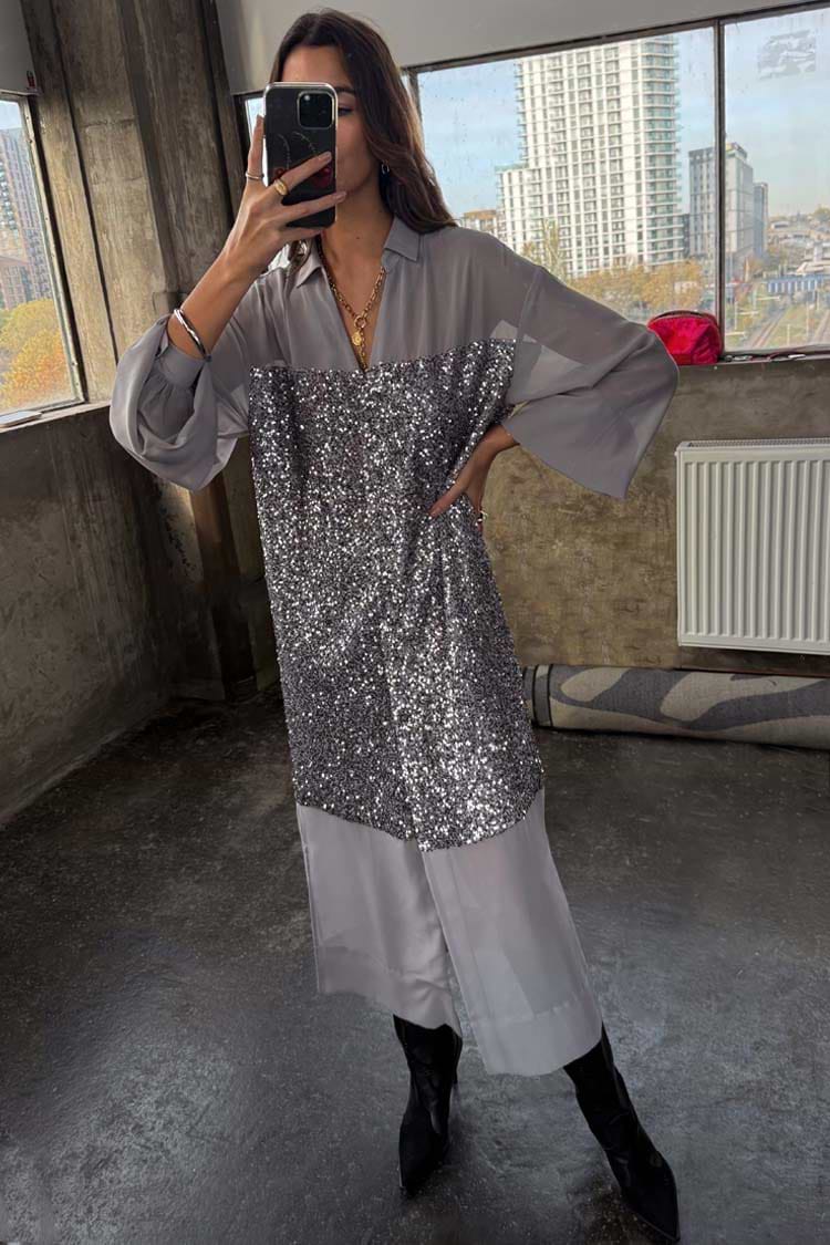 Gunmetal Sequin Lila Shirt Dress – Never Fully Dressed