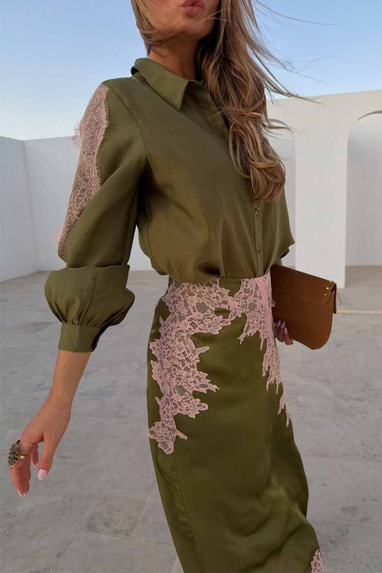 Olive & Pink Lace Marley Shirt