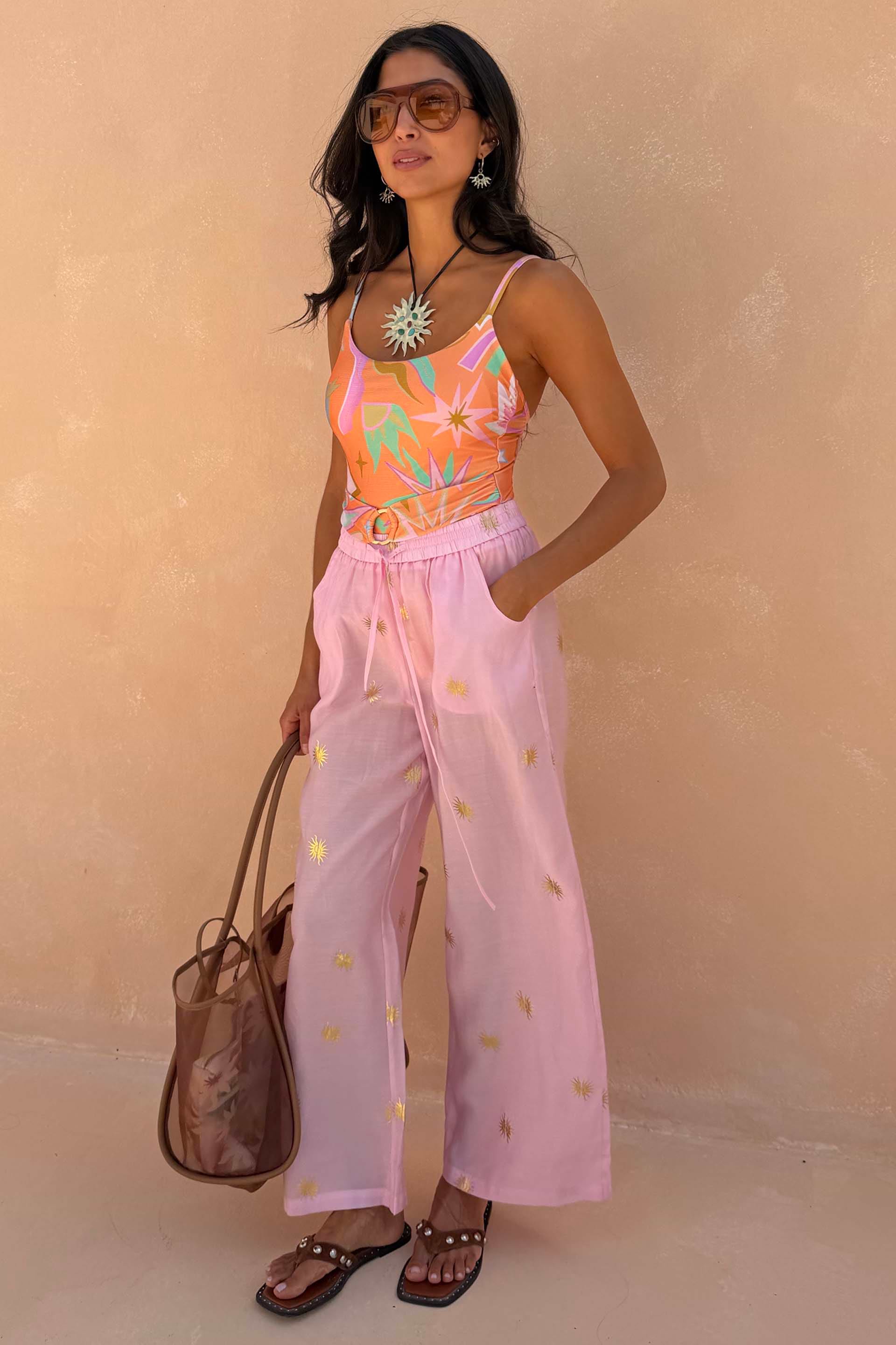 chinese dress ladies Pink Elissa Trousers with Sun Foil – Never Fully Dressed