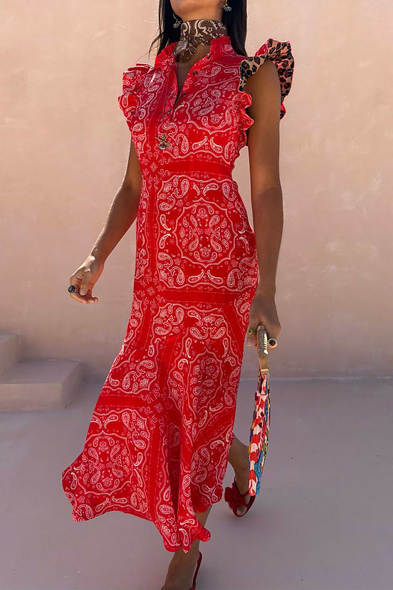Red Bandana Remi Dress with Leopard Sleeve Never Fully Dressed Red Bandana Remi Dress with Leopard Sleeve Never Fully Dressed