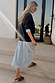 Navy Knit Jumper Dress with Stripe Cotton Skirt