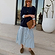 Navy Knit Jumper Dress with Stripe Cotton Skirt