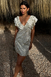 caption_Model wears Cream Jacquard Tilda Mini Dress in UK size 10/ US 6