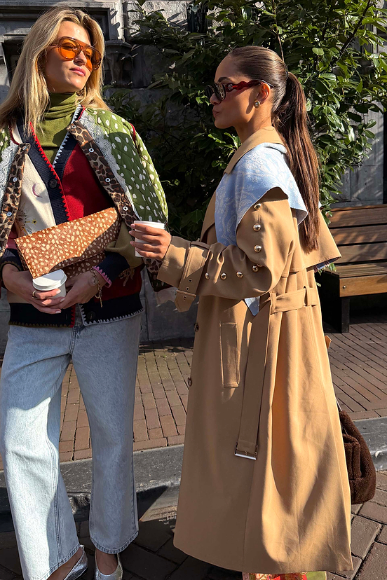 Tan Trench Coat with Gold Studs