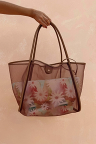 Tan Mesh Tote Bag