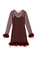 Wine Mesh Feather Mini Dress