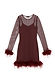 Wine Mesh Feather Mini Dress