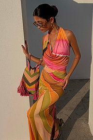 Abstract Beaded Fringe Bag