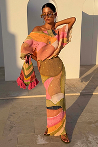 Abstract Beaded Fringe Bag