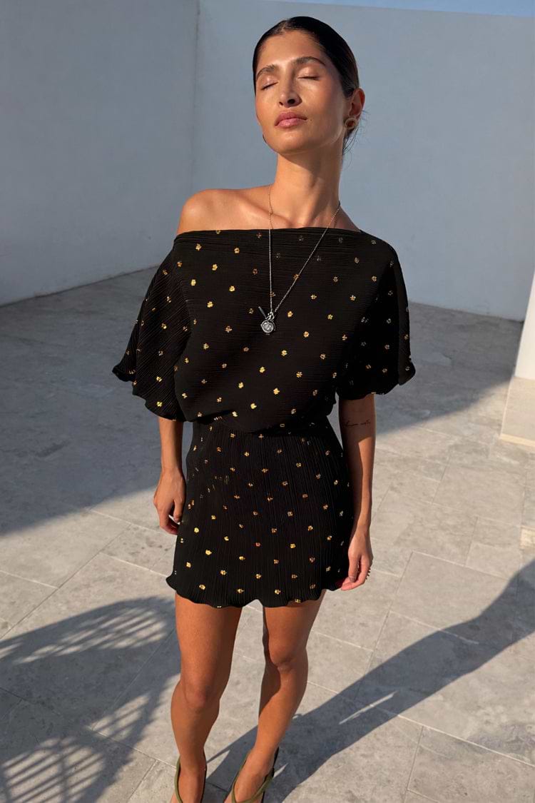 Never Fully Dressed Plisse Mini Tilly Dress Colour : Black, Size : Small