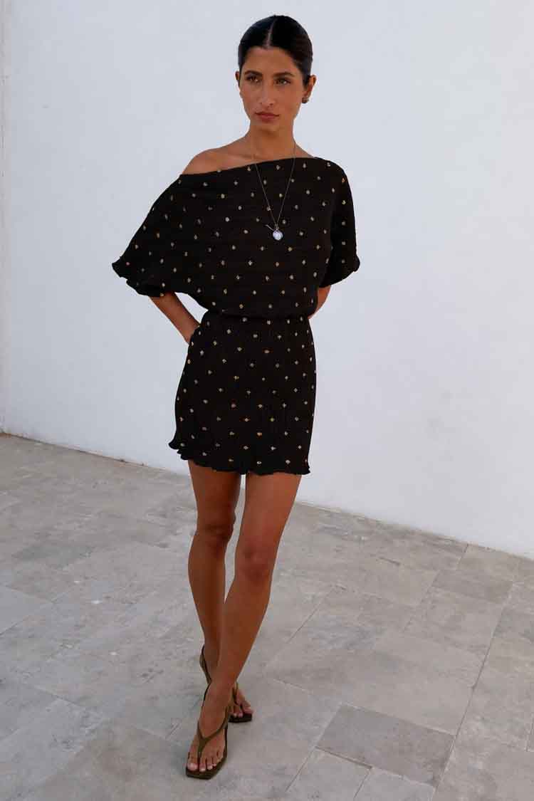 Never Fully Dressed Plisse Mini Tilly Dress Colour : Black, Size : SMALL
