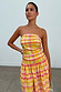 Check Lola Mid-axi Dress featuring a warm yellow, pink and orange check print and ruched bodice.