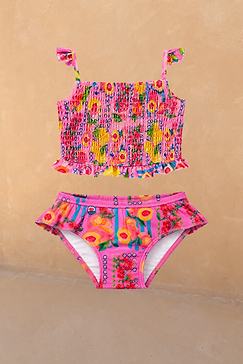 Girls Pink Fruit Crop Bikini Set