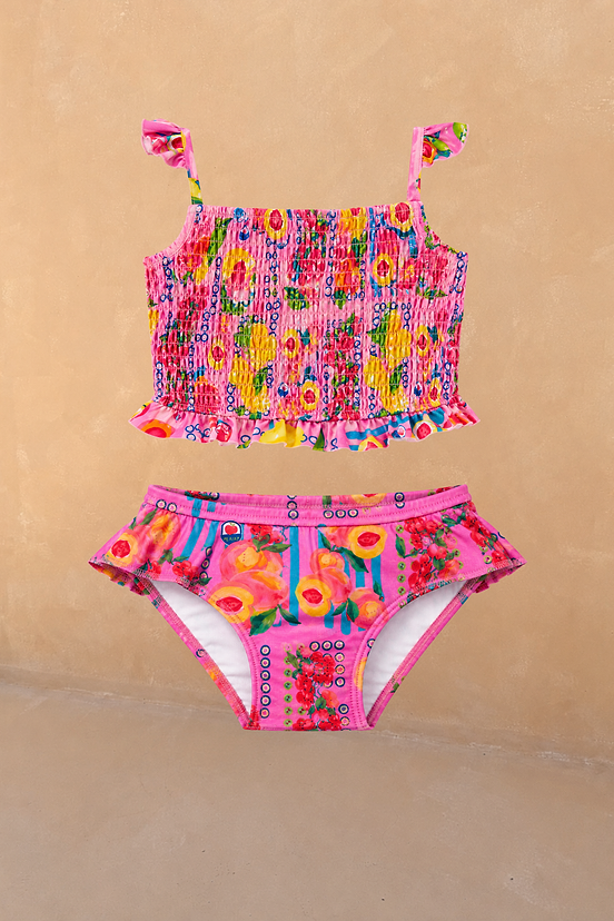 Girls Pink Fruit Crop Bikini Set