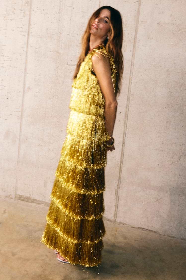Women's Gold Fringe Dress in Gold - Size 8