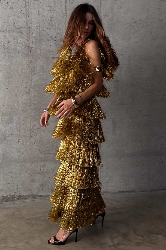 Women's Gold Fringe Dress in Gold - Size 8 - NFD Outlet Women's Gold Fringe Dress in Gold - Size 8 - NFD Outlet