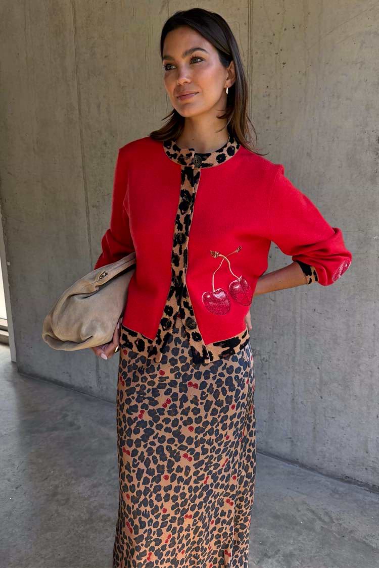 strapless open back dress Never Fully Dressed Red Cherry Holly Cardigan XXL Womens