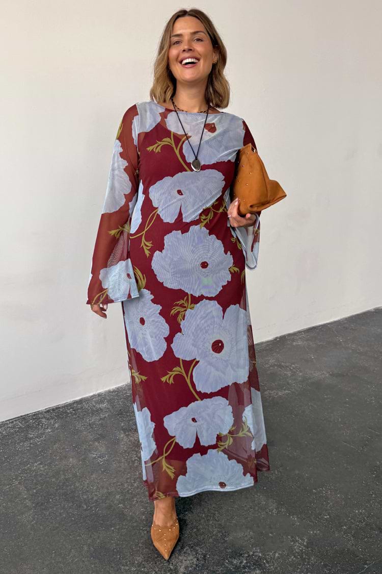 Burgundy & Blue Poppy Aria Dress – Never Fully Dressed