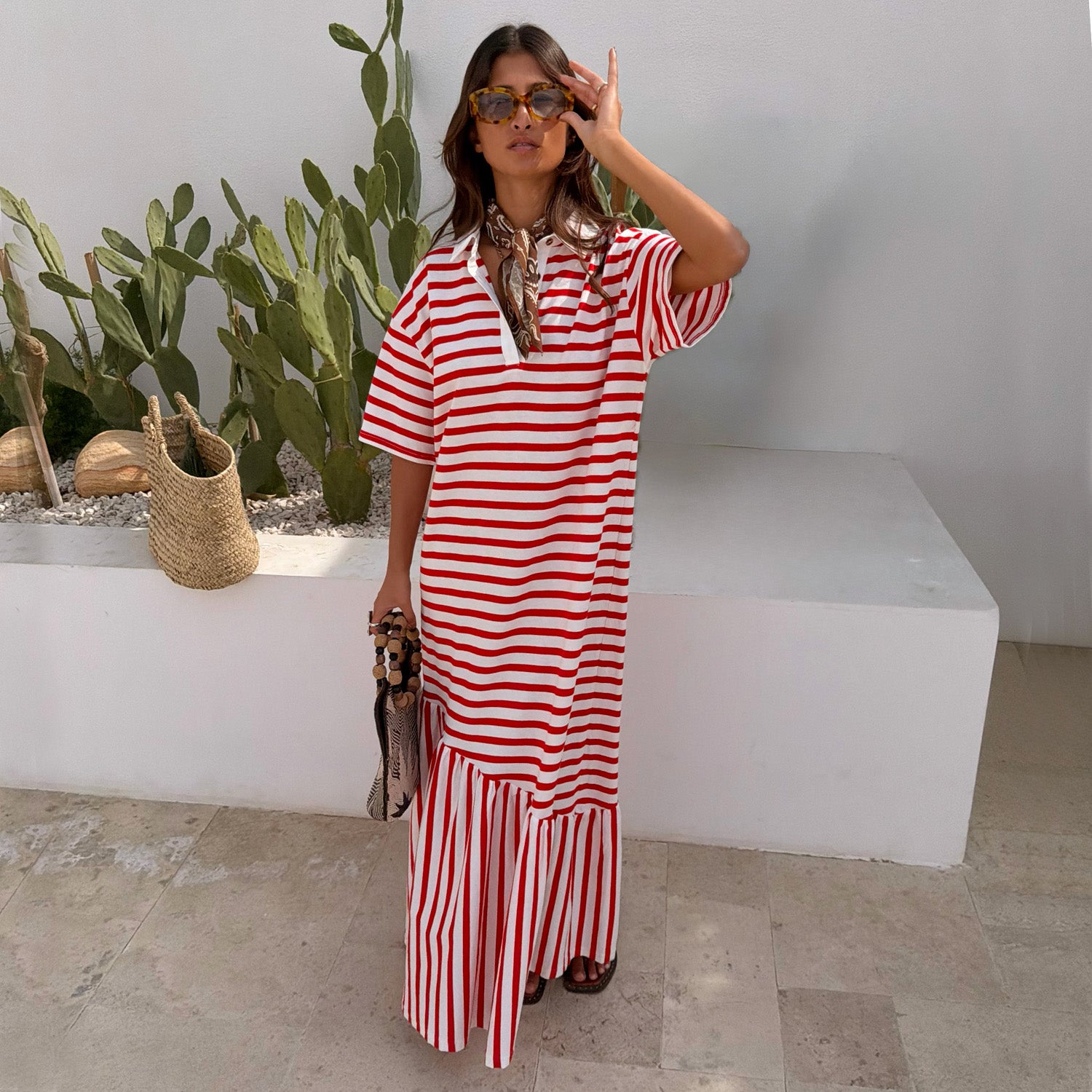 striped jersey t shirt dress Women's Red Stripe Jersey Dress in - Size S
