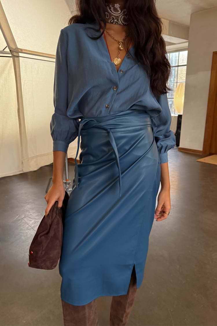 Women's Teal Vegan Leather Jaspre Skirt in Teal - Size 4
