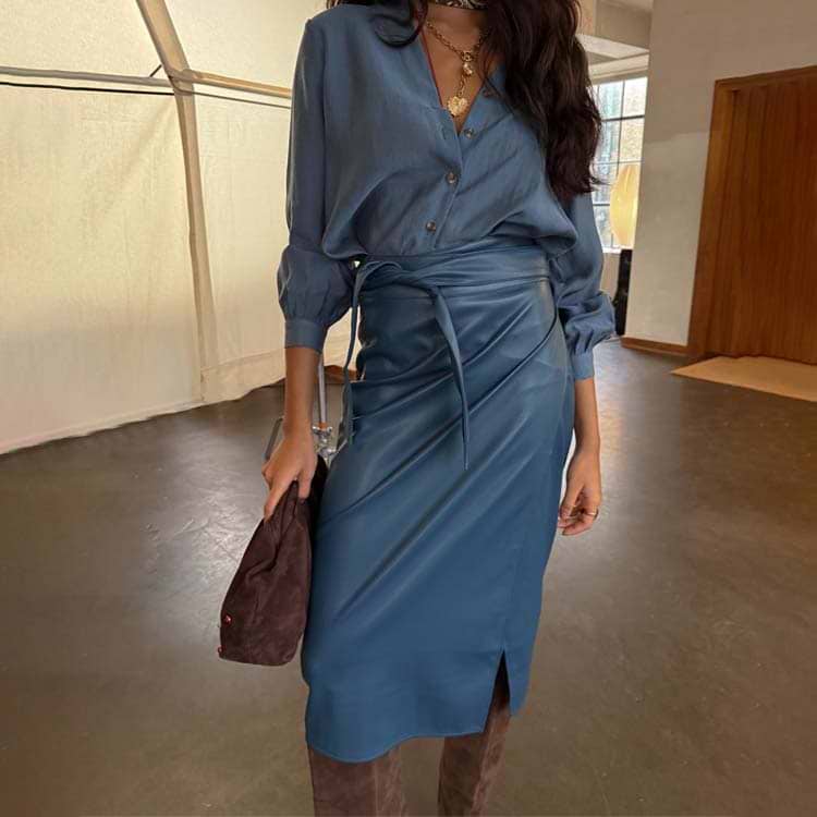 Women's Teal Vegan Leather Jaspre Skirt in Teal - Size 4 - NFD Outlet Women's Teal Vegan Leather Jaspre Skirt in Teal - Size 4 - NFD Outlet