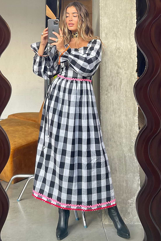 Women's Gingham Macy Midi Dress in Black - Size 2 - NFD Outlet Women's Gingham Macy Midi Dress in Black - Size 2 - NFD Outlet