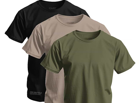 Combat Iron Apparel Co.'s T-shirt packs in 3 colors.