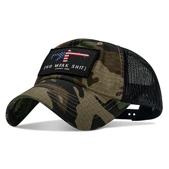 No Weak Shit American Flag Rifle Patch Tactical Ripstop Mesh Snapback Hat