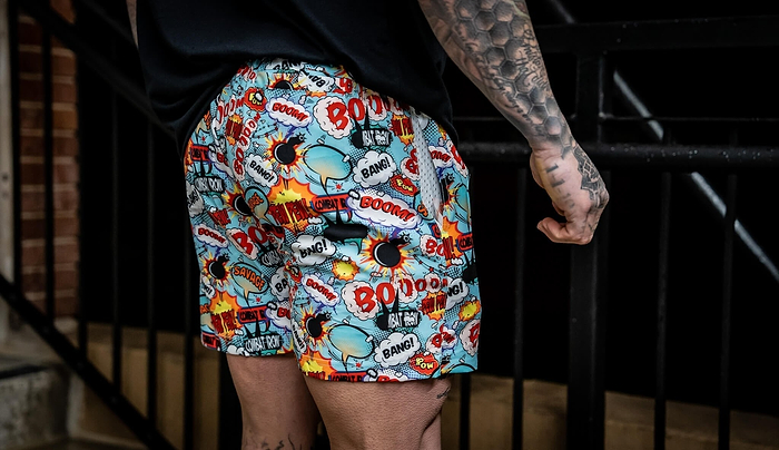 man in combat iron apparel workout shorts