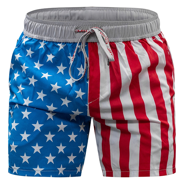 Men's workout shorts perfect for weight lifting and swimming. #color_american-flag