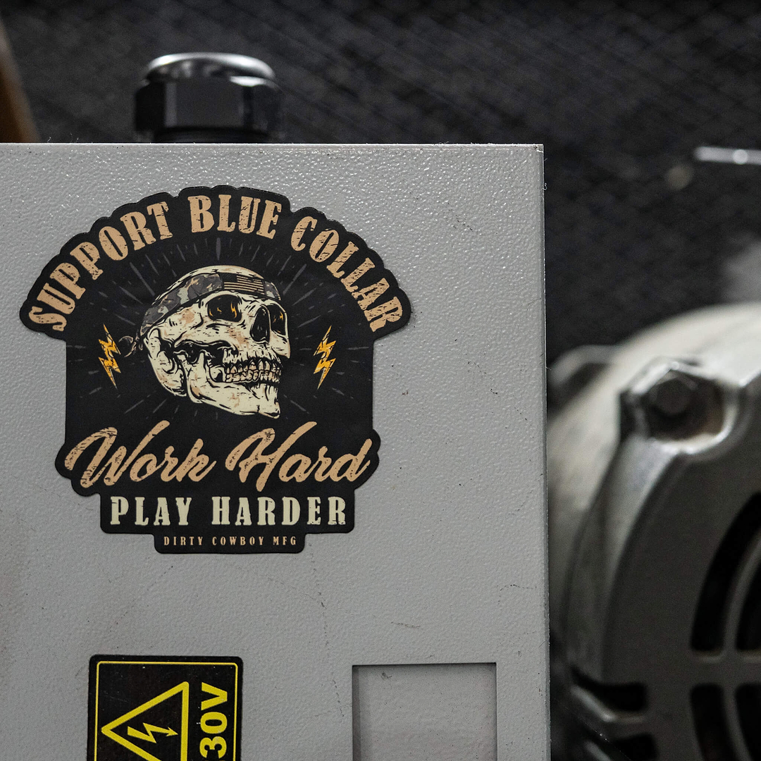 Work Hard Play Harder Blue Collar Decal - Combat Iron Apparel Co.