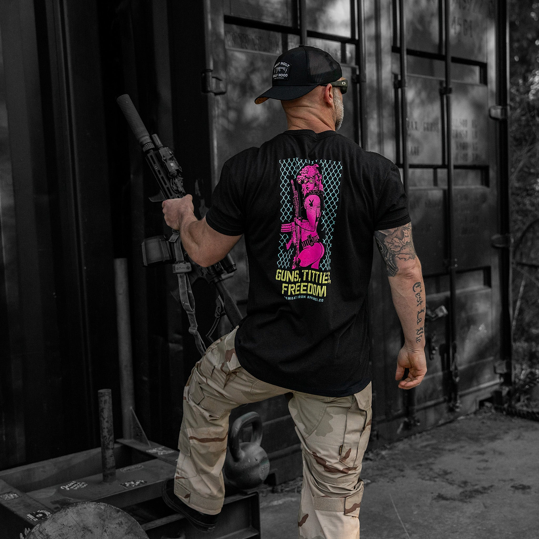 Guns, Titties, Freedom: Tactical Temptation Men's T-Shirt