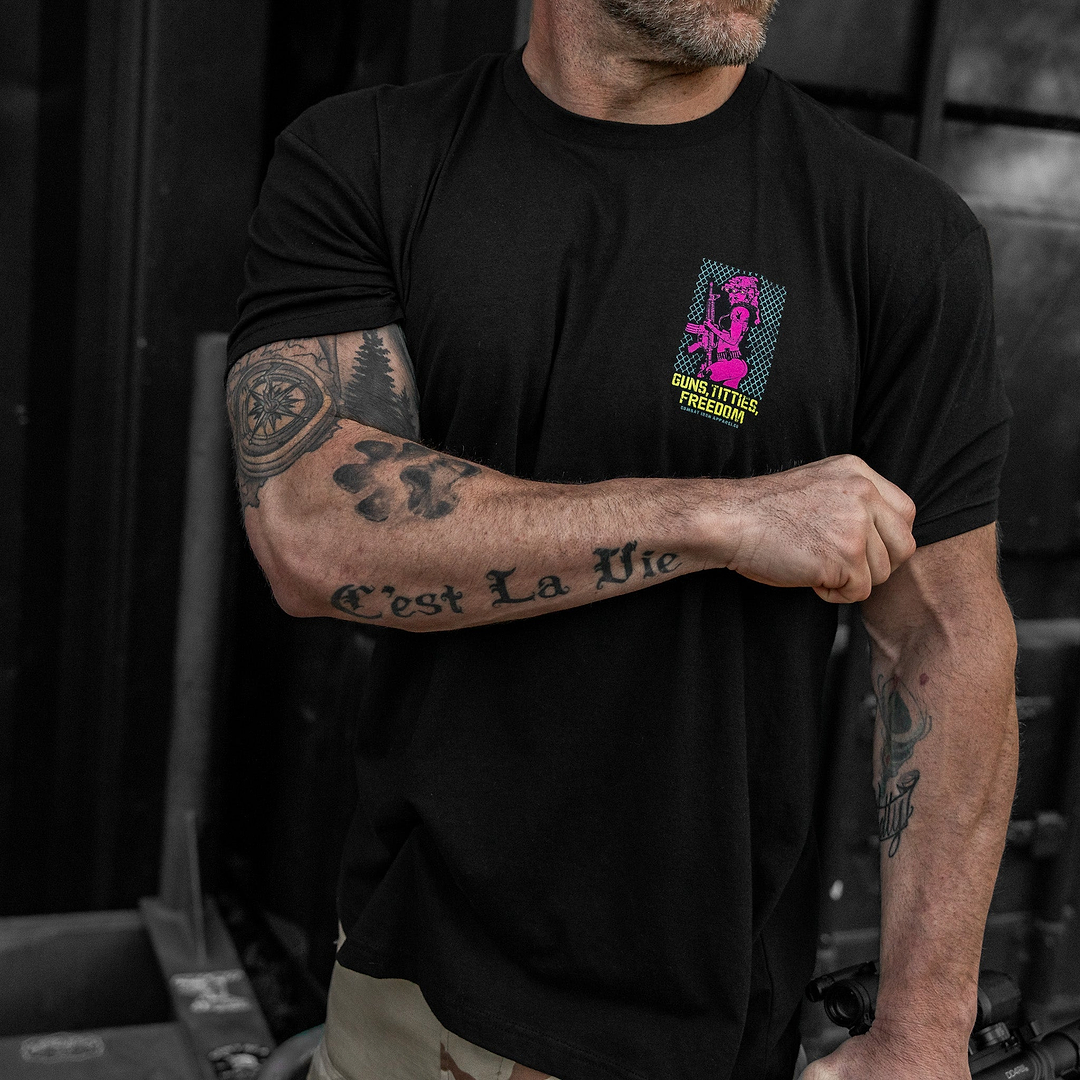 Guns, Titties, Freedom: Tactical Temptation Men's T-Shirt