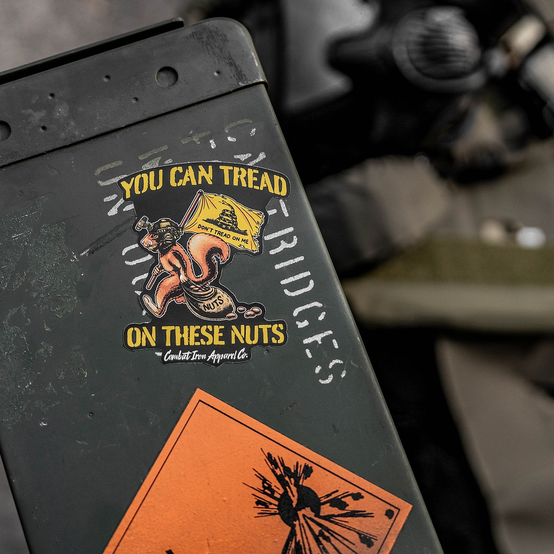 Tread On These Nuts Tactical Squirrel Decal Sticker - Combat Iron Apparel Co.