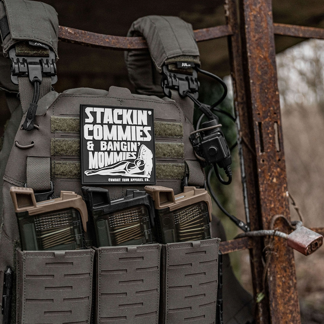Stackin' Commies & Bangin' Mommies PVC Patch - Combat Iron Apparel Co.